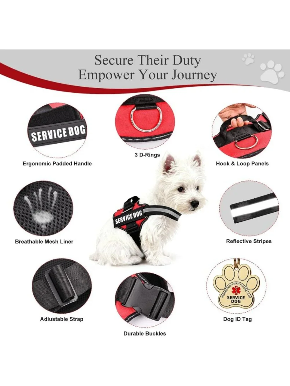 Service Dog Vest with ID Tag & ADA Info Cards | Harness Sizes XS-XXL | ESA